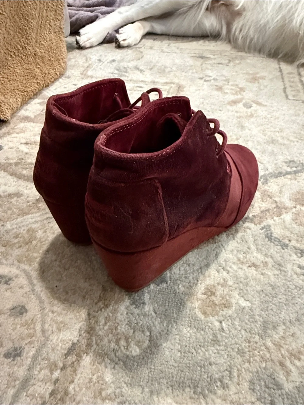 Toms Burgundy Suede Lace-Up Wedge Ankle Boots women’s 6.5